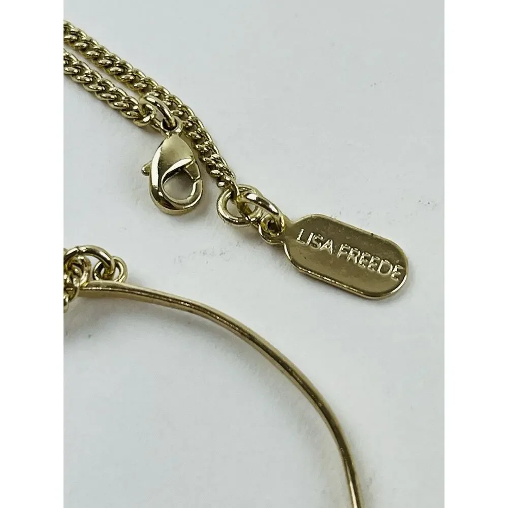 Lisa Freede Gold Micro Pave Eclipse Long Necklace Pendant Disc Celebrity Jewelry